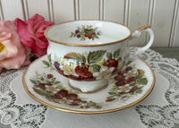 Vintage Elizabethan Teacup and Saucer Strawberries Blackberries Gold Gilt