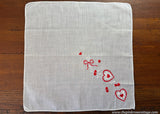 Vintage Embroidered Valentine's Day Red Hearts Daisy and Bow Handkerchief