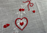 Vintage Embroidered Valentine's Day Red Hearts Daisy and Bow Handkerchief