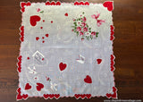Vintage Red Heart White Dove Pink Roses Ribbon Valentine's Handkerchief