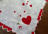 Vintage Red Heart White Dove Pink Roses Ribbon Valentine's Handkerchief