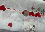 Vintage Red Heart White Dove Pink Roses Ribbon Valentine's Handkerchief
