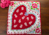 Vintage Red Heart Blue Forget Me Not Pink Rose Valentine's Day Handkerchief