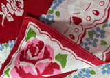 Vintage Red Heart Blue Forget Me Not Pink Rose Valentine's Day Handkerchief