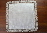 Vintage Embroidered White Snowflake Irish Linen Handkerchief Tatting Lace Edge