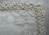Vintage Embroidered White Snowflake Irish Linen Handkerchief Tatting Lace Edge