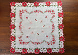 Vintage Red White Poinsettia & Ornament Garland Christmas Handkerchief - The Pink Rose Cottage 
