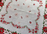 Vintage Red White Poinsettia & Ornament Garland Christmas Handkerchief - The Pink Rose Cottage 
