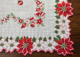 Vintage Red White Poinsettia & Ornament Garland Christmas Handkerchief - The Pink Rose Cottage 
