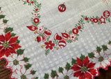 Vintage Red White Poinsettia & Ornament Garland Christmas Handkerchief - The Pink Rose Cottage 