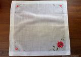 Vintage Embroidered Red Poinsettia Christmas Handkerchief