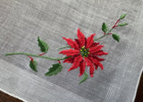 Vintage Embroidered Red Poinsettia Christmas Handkerchief