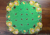 Vintage Yellow Chrysanthemums Green Leaves Handkerchief