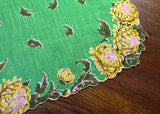 Vintage Yellow Chrysanthemums Green Leaves Handkerchief
