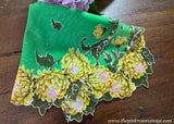 Vintage Yellow Chrysanthemums Green Leaves Handkerchief