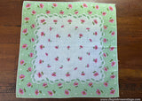 Vintage Pink Daisy Polka Dot Green Handkerchief