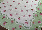 Vintage Pink Daisy Polka Dot Green Handkerchief