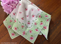 Vintage Pink Daisy Polka Dot Green Handkerchief