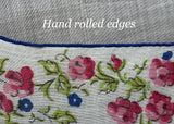 Vintage Pink Rose Blue Forget Me Not Horseshoe Monogram H Handkerchief