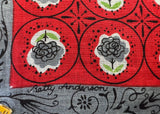 Tagged Vintage Kimball Stylized Roses Red Gray Handkerchief Betty Anderson
