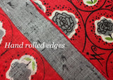 Tagged Vintage Kimball Stylized Roses Red Gray Handkerchief Betty Anderson