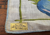 Tagged Vintage Linen Handkerchief Blue and Pink Roses and Rosebuds