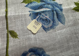 Tagged Vintage Linen Handkerchief Blue and Pink Roses and Rosebuds