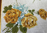 Vintage Yellow Rose Blue Forget Me Nots Linen Handkerchief