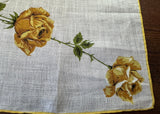 Vintage Yellow Rose Blue Forget Me Nots Linen Handkerchief