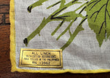 Vintage Yellow Rose Blue Forget Me Nots Linen Handkerchief