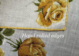 Vintage Yellow Rose Blue Forget Me Nots Linen Handkerchief