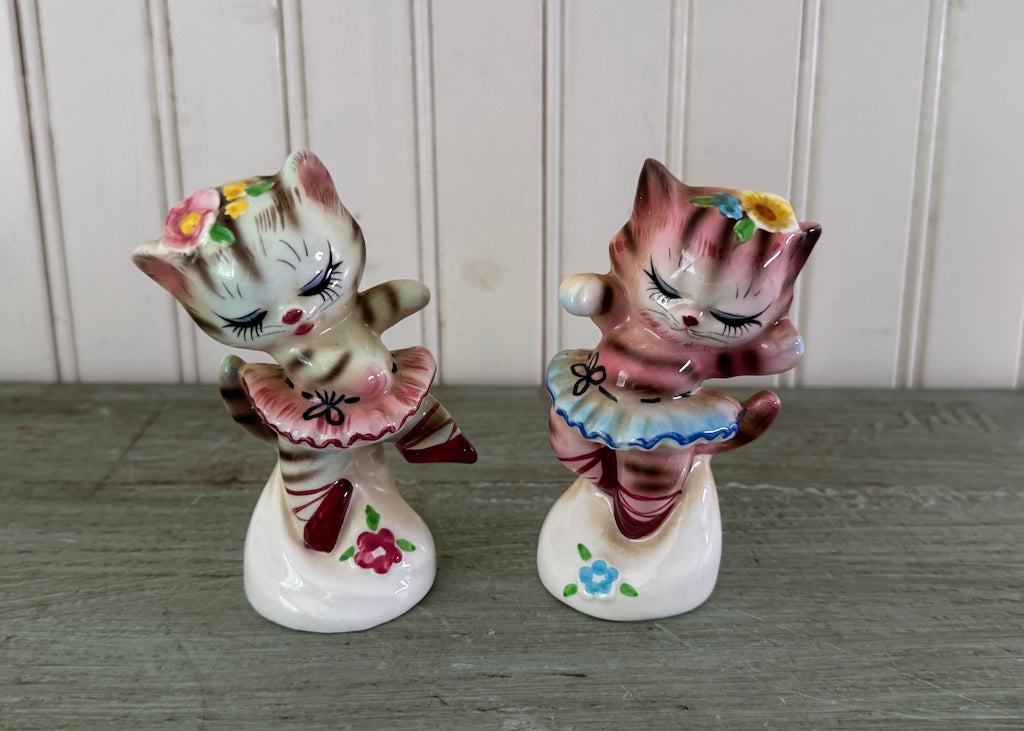 Vintage PY Japan Anthropomorphic Ballerina Cat Salt and Pepper Shakers Set