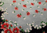 Vintage Handkerchief Pink Red Posies on Black and Gray - The Pink Rose Cottage 