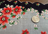 Vintage Handkerchief Pink Red Posies on Black and Gray - The Pink Rose Cottage 