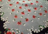 Vintage Handkerchief Pink Red Posies on Black and Gray - The Pink Rose Cottage 