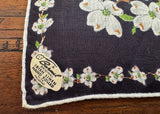 Tagged Burmel Vintage White Dogwood Navy Handkerchief - The Pink Rose Cottage 