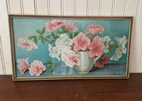 Vintage 1940s Azalea Floral Framed Art Print Signed Le Roy - The Pink Rose Cottage 