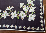 Tagged Burmel Vintage White Dogwood Navy Handkerchief - The Pink Rose Cottage 