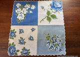 Vintage Blue and White  Roses Handkerchief - The Pink Rose Cottage 