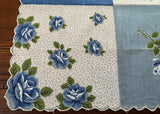 Vintage Blue and White  Roses Handkerchief - The Pink Rose Cottage 