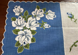 Vintage Blue and White  Roses Handkerchief - The Pink Rose Cottage 