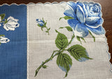 Vintage Blue and White  Roses Handkerchief - The Pink Rose Cottage 
