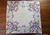 Unused Vintage Handkerchief Purple Poppies in Baskets - The Pink Rose Cottage 