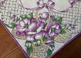 Unused Vintage Handkerchief Purple Poppies in Baskets - The Pink Rose Cottage 