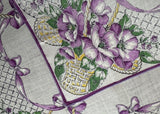 Unused Vintage Handkerchief Purple Poppies in Baskets - The Pink Rose Cottage 