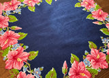 Vintage Pink Hibiscus Blue Forget Me Not Navy Handkerchief - The Pink Rose Cottage 