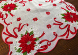 Vintage Poinsettia Red Ribbon and White Lace Christmas Handkerchief