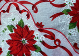 Vintage Poinsettia Red Ribbon and White Lace Christmas Handkerchief