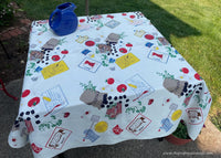 HTF HUGE Vintage BBQ Recipes Veggies Utensils and More Tablecloth