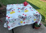 HTF HUGE Vintage BBQ Recipes Veggies Utensils and More Tablecloth